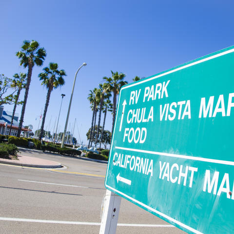 Directional sign points to the Chula Vista Marina.