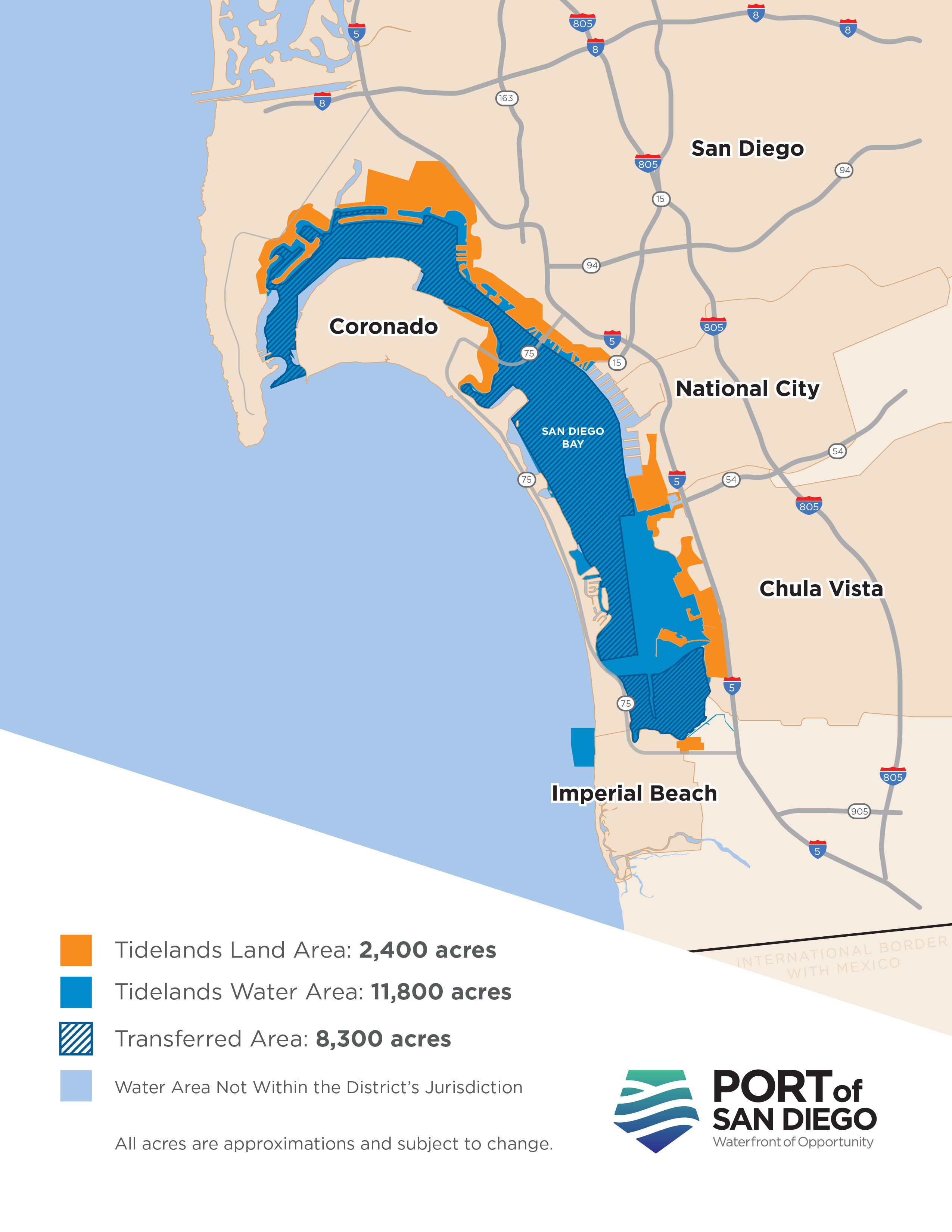 graphic depicting the Port of San Diego's jurisdiction area in and around San Diego Bay 