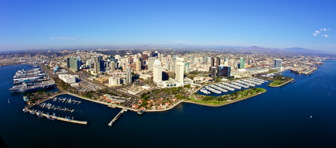 Seaport Village and Embarcadero Marine Park and Marina with the