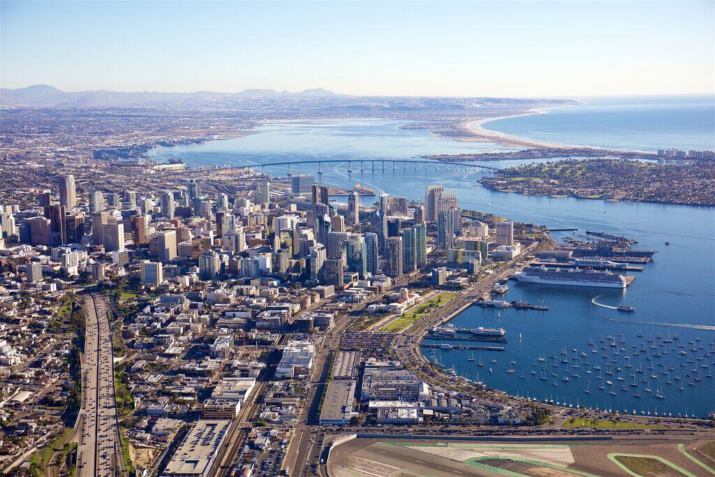 Aerial photo of downtown San Diego looking south over the bay