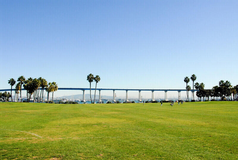 Tidelands Park in Coronado, CA with the Coronado Bridge in the background