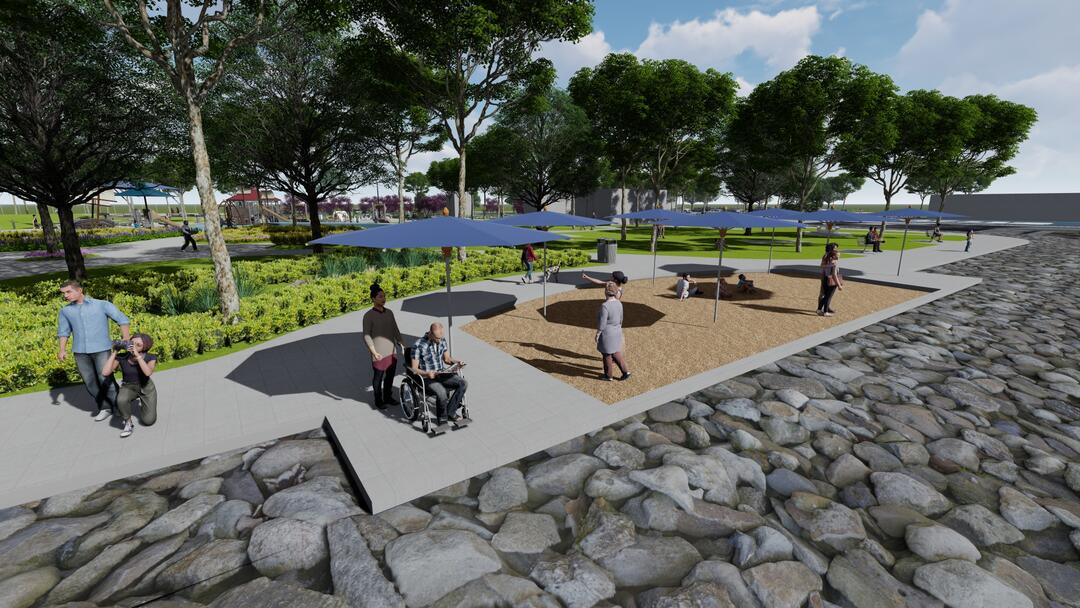 Renderings of a perched beach at Pepper Park