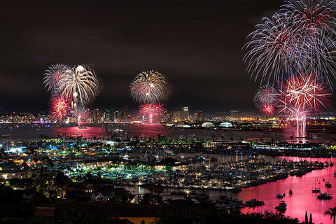 Colorful fireworks over San Diego Bay