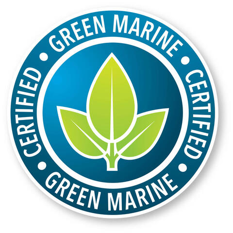 A logo with a green plant in the middle and "Green Marine Certified" around it. 