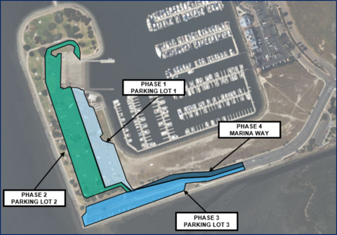 Map of Chula Vista Bayfront Park pavement improvement project phasing.