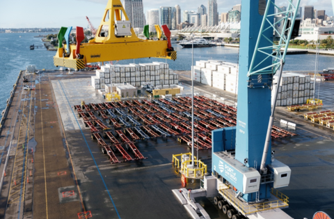 View of the Port of San Diego's Tenth Avenue Marine Terminal from one of the all electric mobile harbor cranes