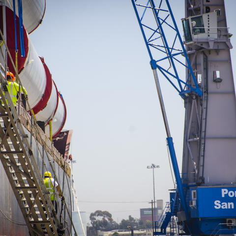 Crane unloads breakbulk cargo at the Port of San Diego's Tenth Avenue Marine Terminal.