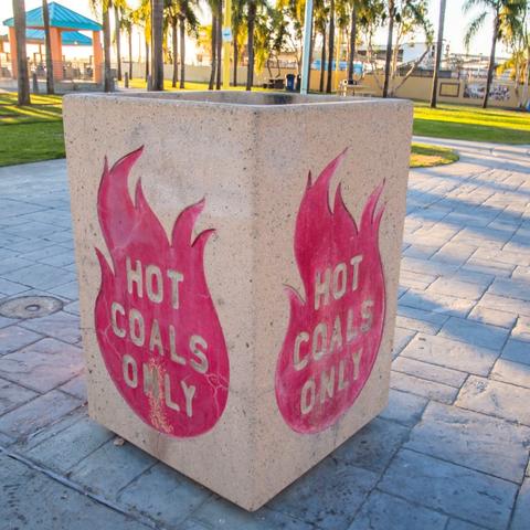 Hot coals disposal bin at Cesar Chavez Park at the Port of San Diego