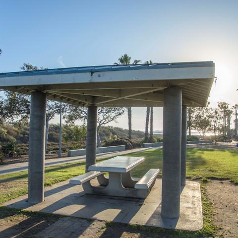 Picnic table under gazebo at Chula Vista Marina View Park at the Port of San Diego