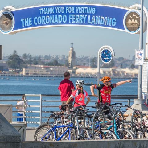 Cyclists at Coronado Landing Park at the Port of San Diego