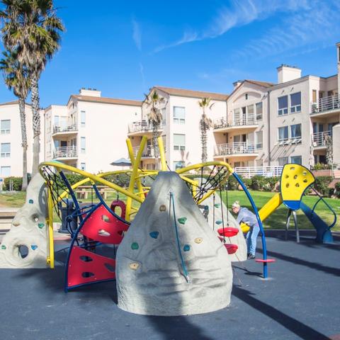 Playground with rock climbing and nets at Dunes Park at the Port of San Diego
