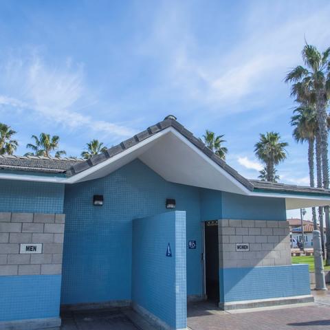 Blue restroom at Dunes Park at the Port of San Diego