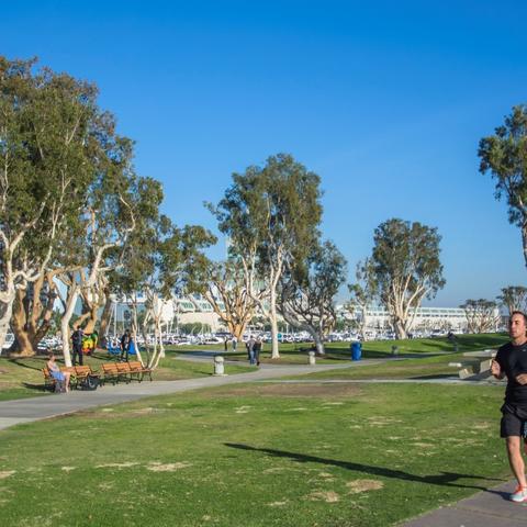 Man running at Embarcadero Marina Park North at the Port of San Diego