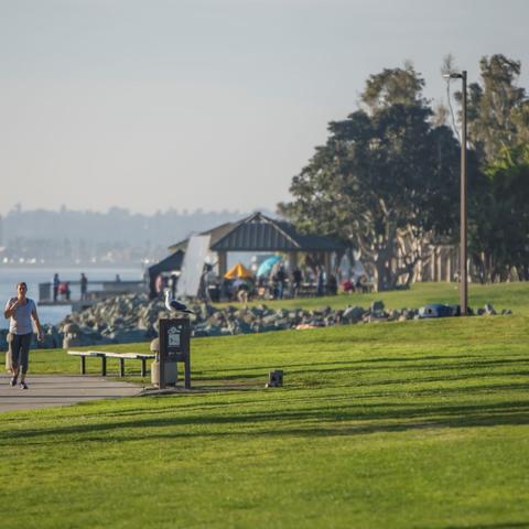 People jogging at Embarcadero Marina Park South at the Port of San Diego