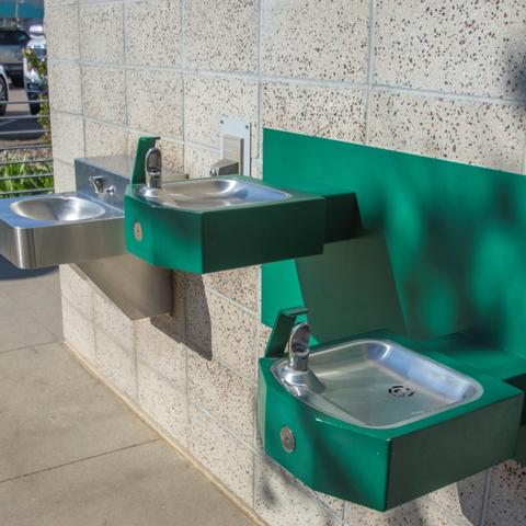 Green drinking water fountains at Lane Field Park at the Port of San Diego