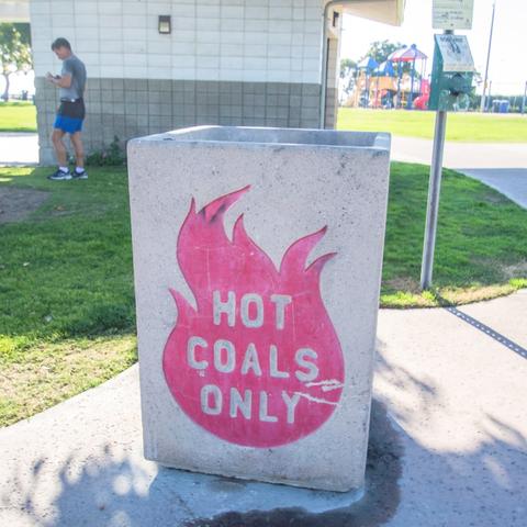 Hot coals disposal bin at Pepper Park at the Port of San Diego