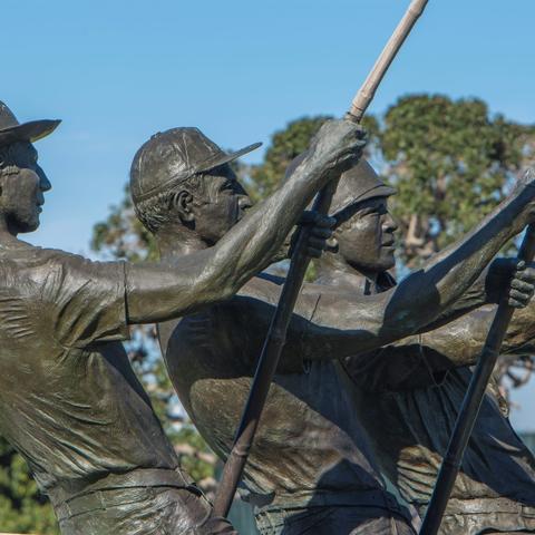 Tunaman's Memorial bronze sculpture by Franco Vianello at Shelter Island Shoreline Park at the Port of San Diego