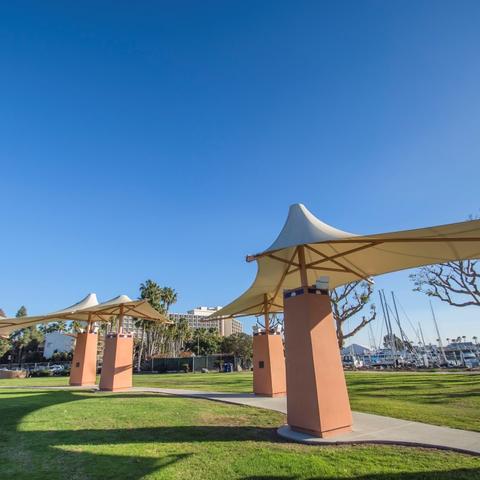Pedestrian path and grass at Spanish Landing Park at the Port of San Diego