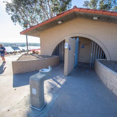 Restroom and drinking water fountain at Spanish Landing Park at the Port of San Diego