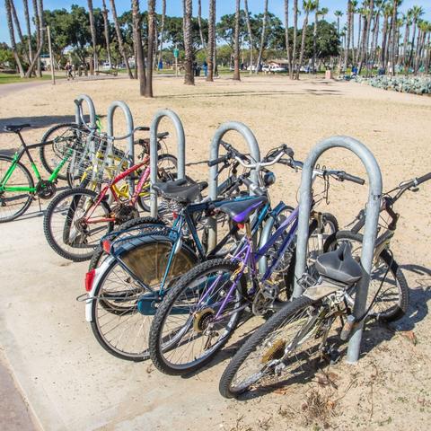 Bikes parked at bike rack at Coronado Tidelands Park at the Port of San Diego