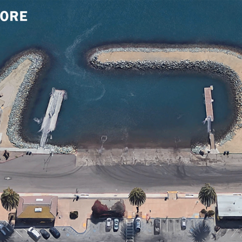 an aerial view of the Shelter island Boat Launch before construction