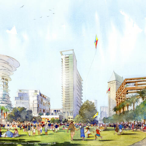 Artist rendering of open area and potential tower